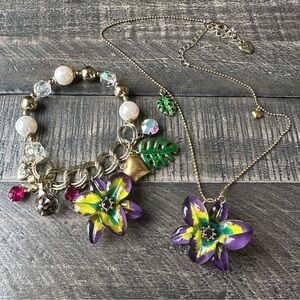 Betsy Johnson Hawaiian Luau Necklace and Charm Bracelet